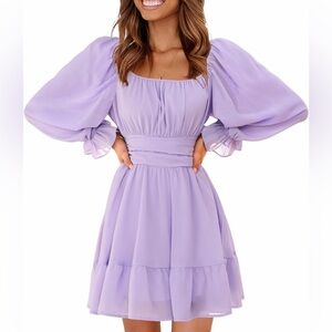 Medium Purple Lantern Sleeve Tie Back Dress New Without Tags